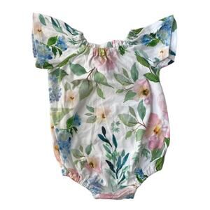 River + Jax Flutter Sleeve Bubble Romper - Hydrangea #1 - 12-24M